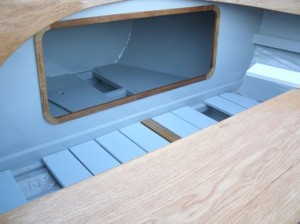 May 2015 - Fitting floorboards and fore locker complete - note removable panel