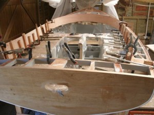 April 2015 - Glueing second layer 3mm plywood core to coaming